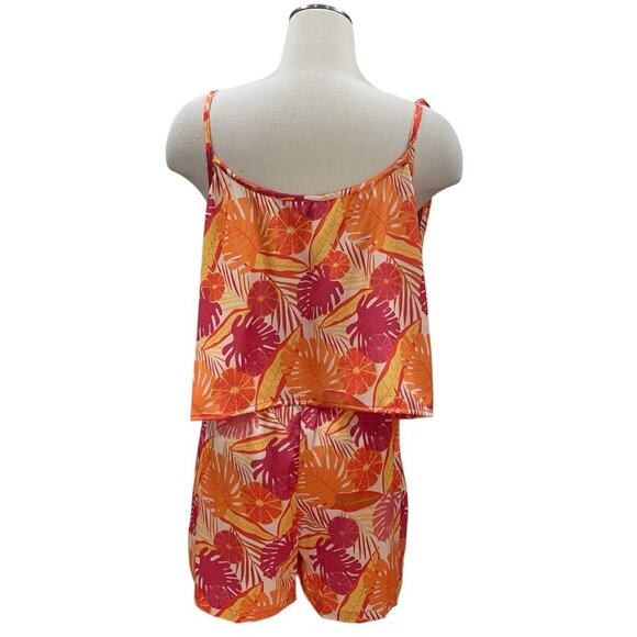 Gyal Bashy Tropical Leaf Print Romper L Summer Vacation Festival Boho Y2K Island - Picture 8 of 11